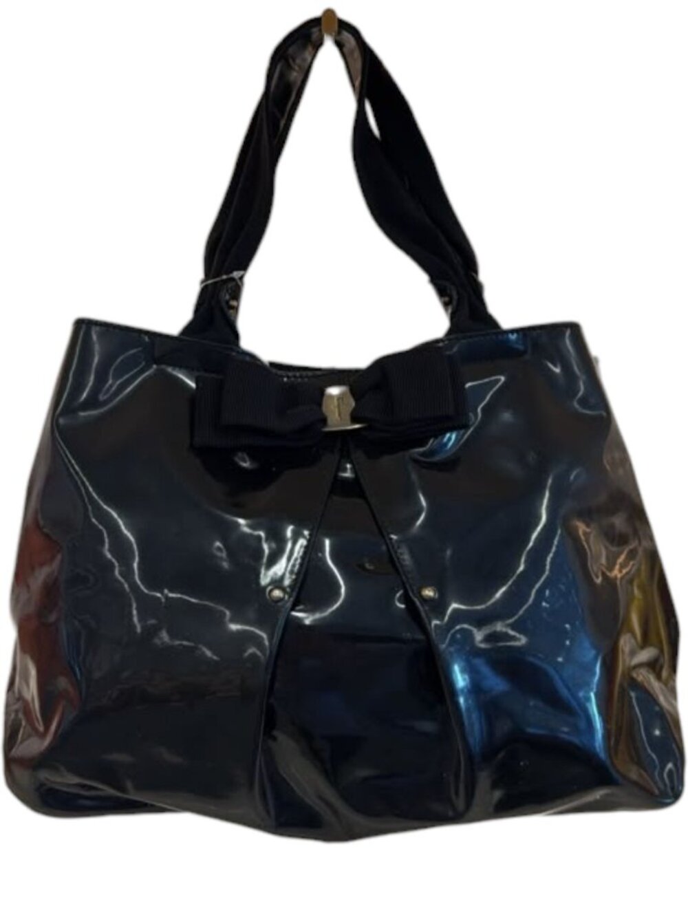 504161CR C1 Salvatore Ferragamo Tote Bag Black Patent Leather
